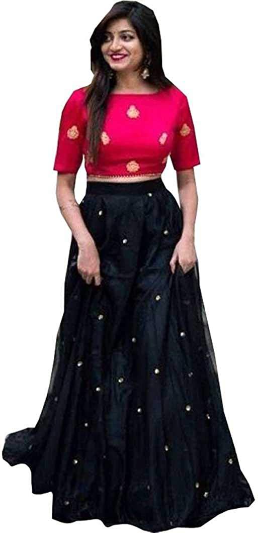 Nena Fashion Women’s Satin Lehenga Choli (lehenghamiixx_Black_Free Size)