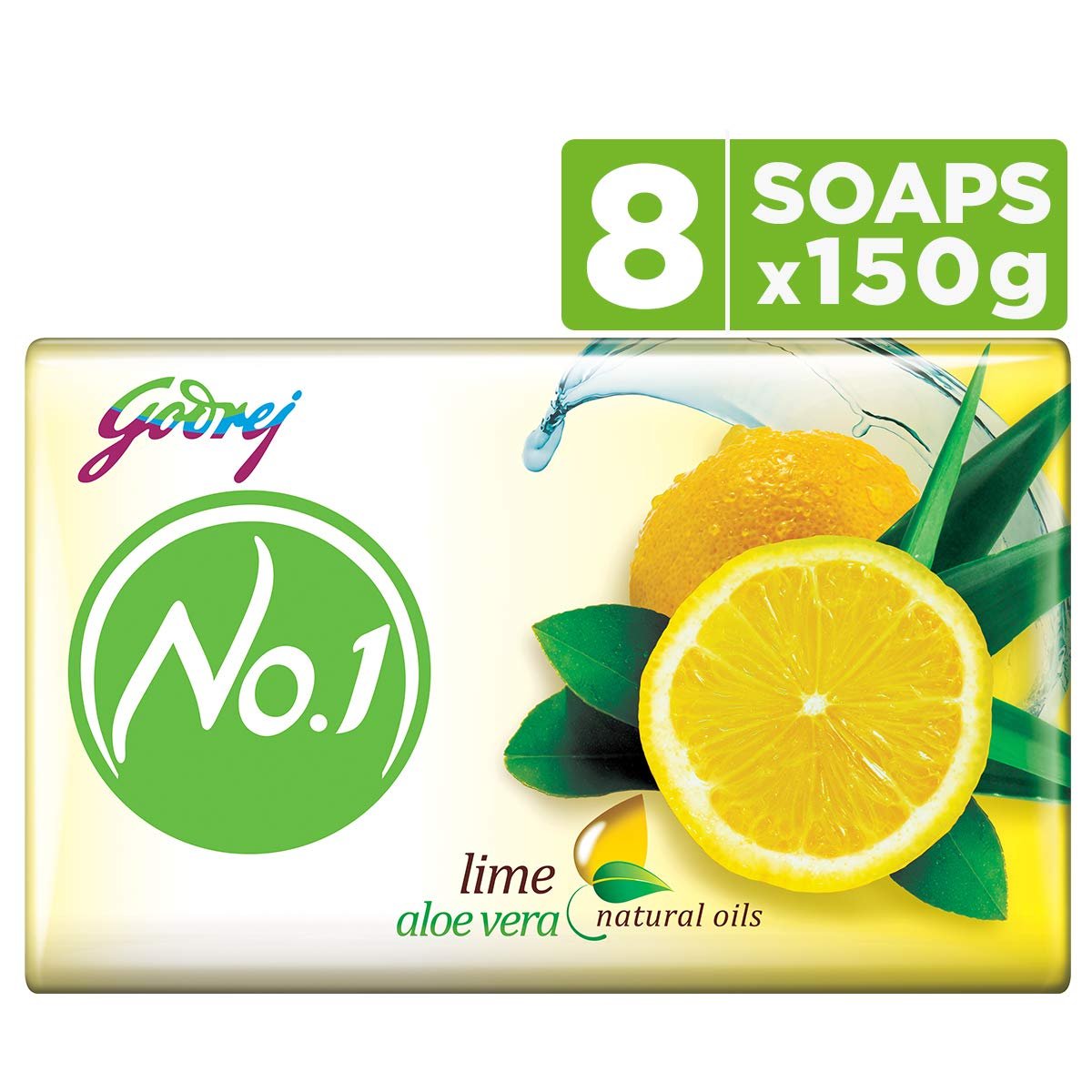 Godrej No.1 Bathing Soap – Lime and Aloe Vera, 150g (Pack of 8)