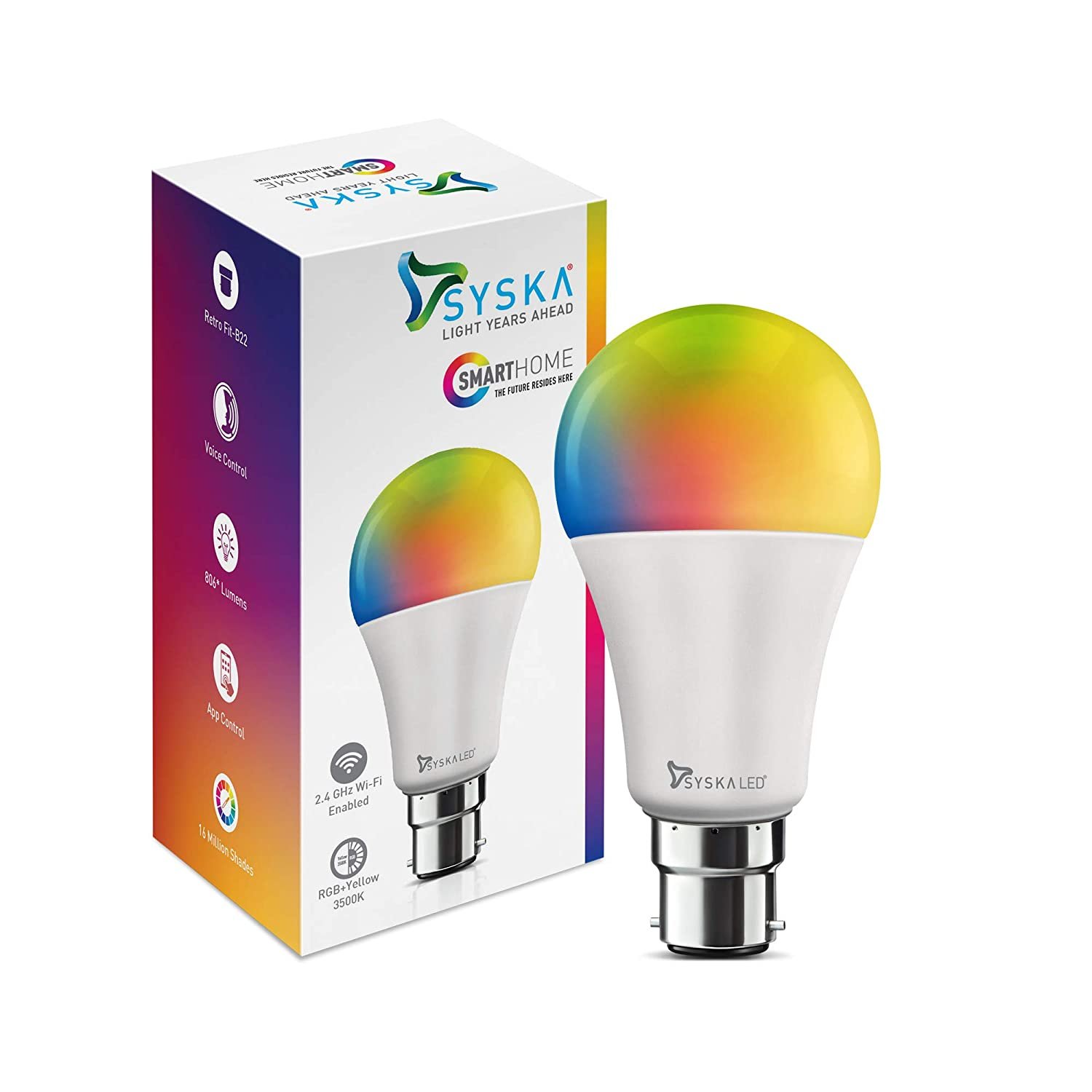 Syska SSK-SMW-9W-5C 9Watt Smart LED Bulb Compatible with Amazon Alexa (B-22 Pin Type Socket)