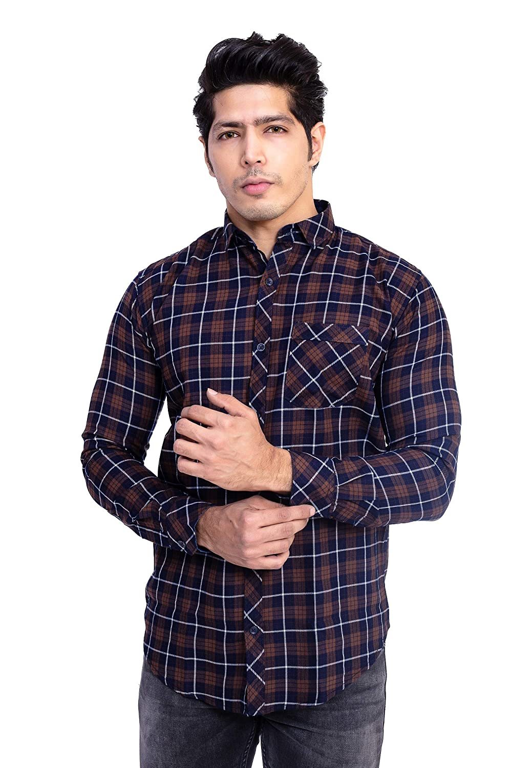 Indian Threads Men’s Chex/Checkered Cotton Regular Fit Casual Shirt