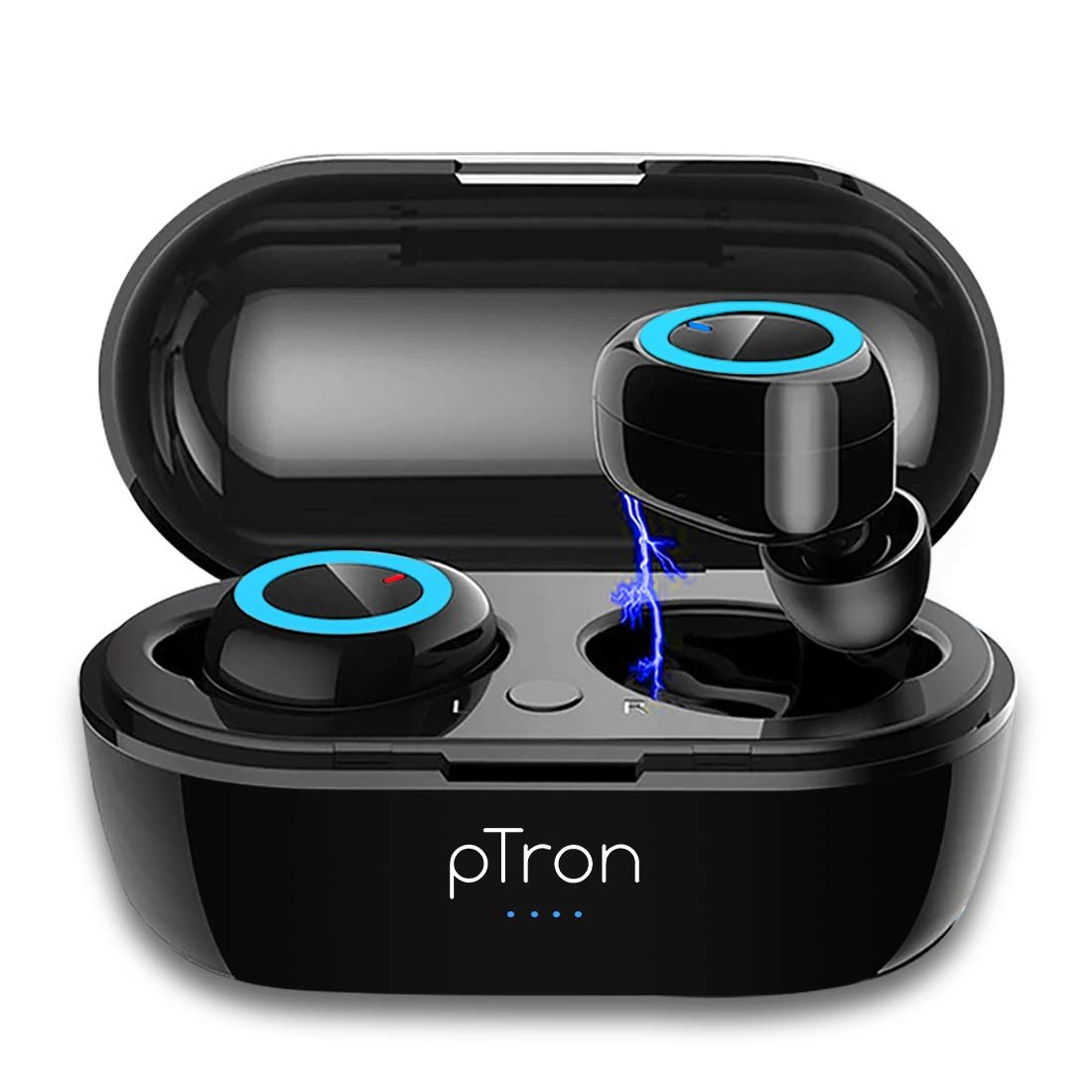 pTron Bassbuds in-Ear True Wireless Bluetooth 5.0 Headphones with Hi-Fi Deep Bass, 20Hrs Playtime with Case, Ergonomic Sweatproof Earbuds, Noise Isolation, Voice Assistance & Built-in Mic – (Black)