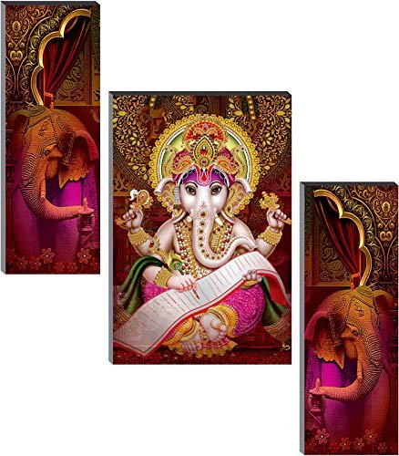 SAF Set of 3 Ganesha UV Textured Self adeshive Home Decorative Gift Item Painting 18 Inch X 12 Inch SANFJM31235