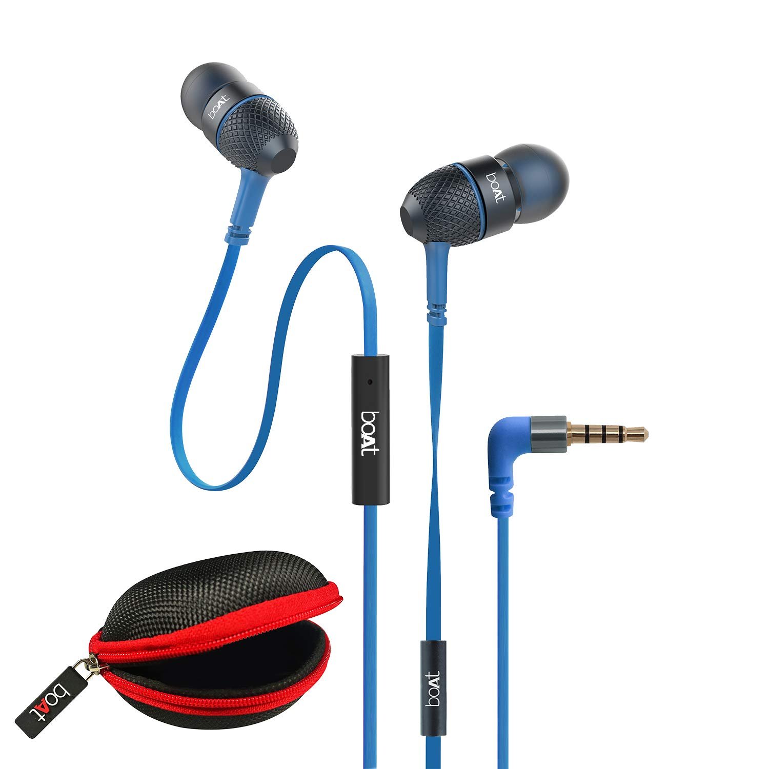 boAt BassHeads 225 in-Ear Wired Earphones with Super Extra Bass, Metallic Earbuds, Tangle-Free Cable, Gold Plated Angled Jack and Carry Case (Blue)
