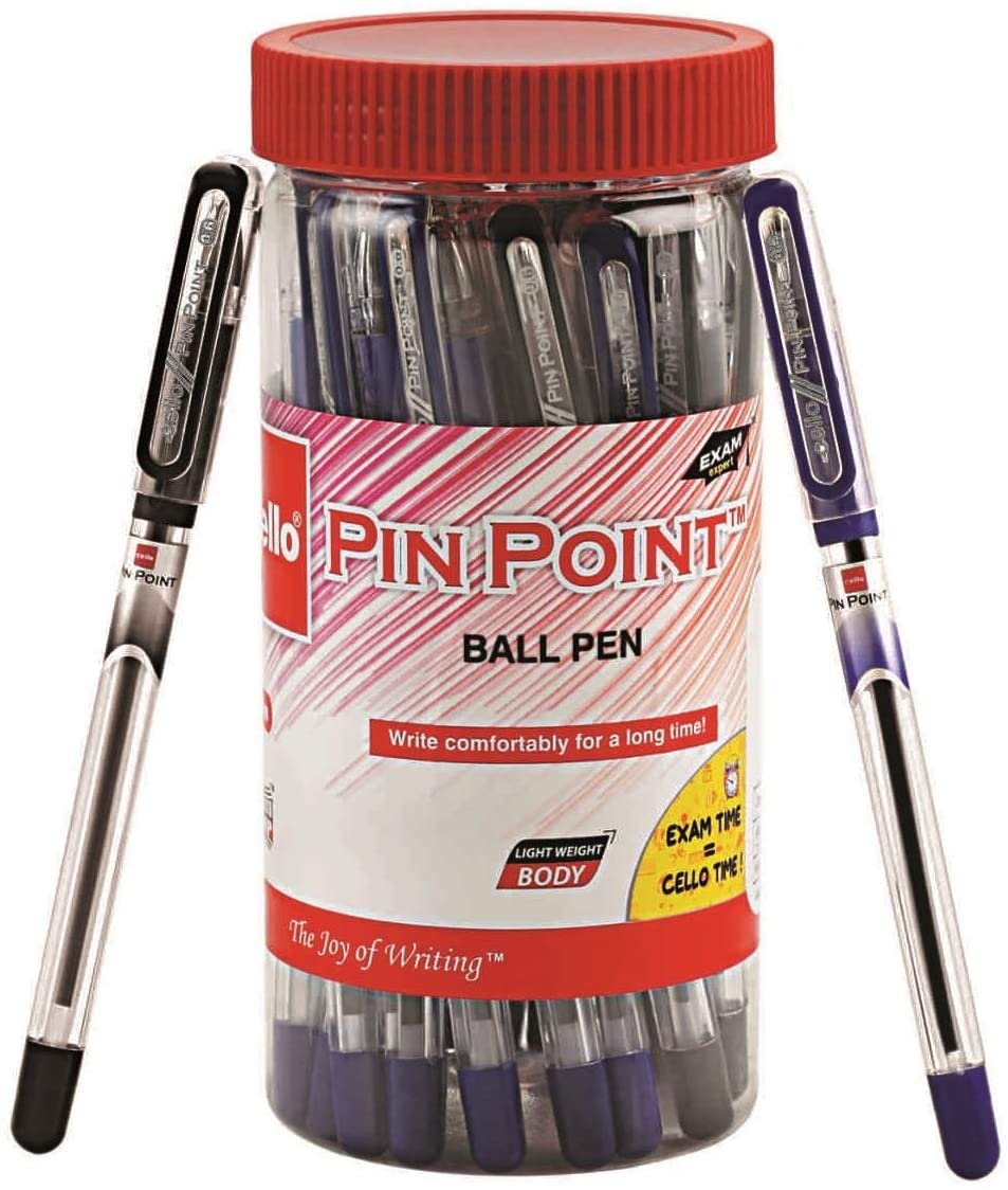 Cello Pinpoint Ballpen Jar (Pack of 25 pens in Blue and Black ink) | Lightweight ball pens for pressure free & fine writing | Exam Pens |School & Office Stationery|Ideal for Studying at Home